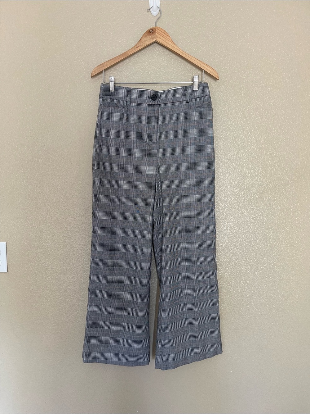 LOFT High Waist Trousers Glen Plaid Wide Leg Cropped Size 10